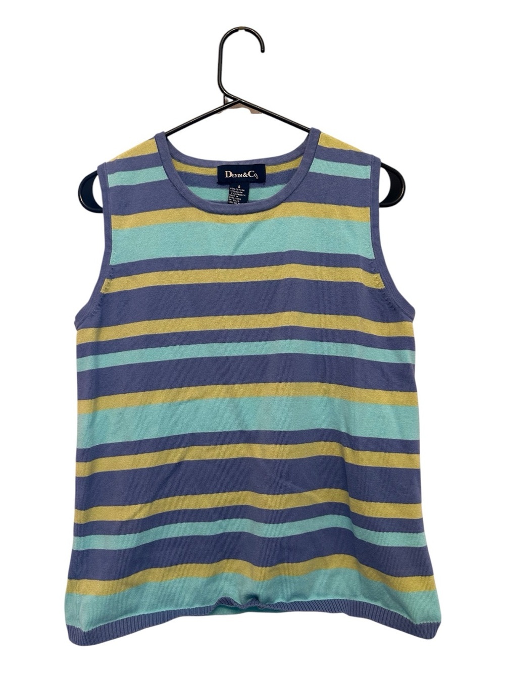 Vintage Y2K Denim & Co. Striped Sleeveless Tank in Navy, Teal & Mustard Small